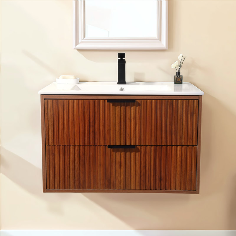 30'' Modern Wall-Mounted Single Bathroom Vanity Set, Rustic Brown
