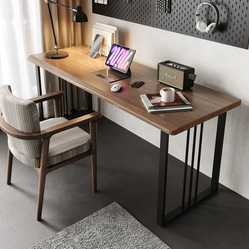 Bureau noyer + bois massif rectangulaire noir + fer, H 29,53 po x l 70,87 po x P 23,62 po