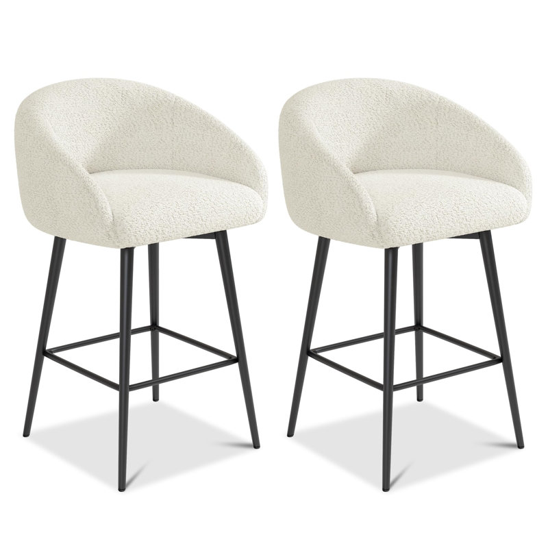 27.9" Seat Height Upholstered Swivel Bar Stools With Back(Set of 6), White