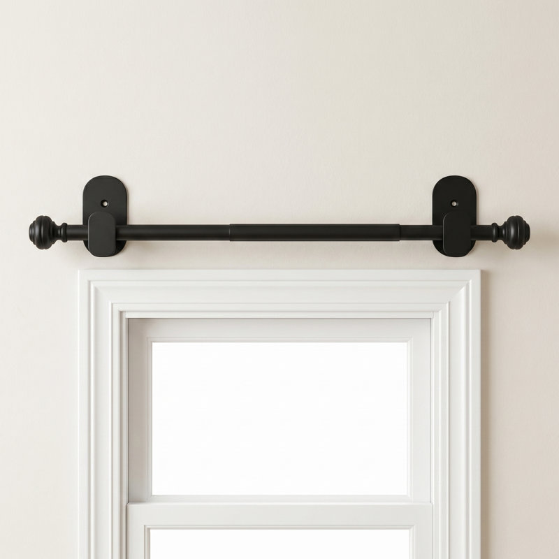 Tringle à rideaux noire sans perçage pour fenêtres de 32 à 86 po, réglable de 5/8 po, facile à utiliser avec les supports adhésifs 3M, aucun outil nécessaire