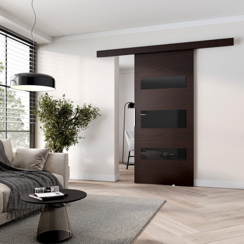 Lize Sliding Door White and Black, 205cm H x 106cm W x 1.6cm D, Wenge
