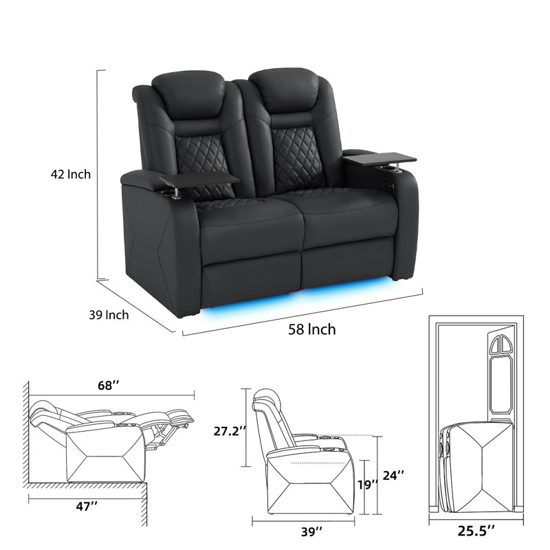 Canapé inclinable en cuir fleur avec accoudoirs à mémoire de forme Zero Gravity