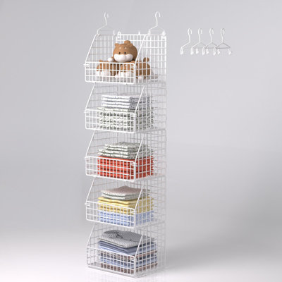 Organisateur de penderie et rangement suspendus, étagères suspendues, paniers en fil métallique pour vêtements, chandails, sacs à main, chaussures, blanc, 5 étages