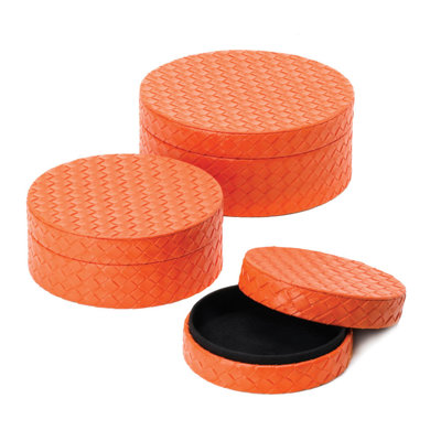 Orange Keepsake Box Trio | Faux Leather Nesting Storage Set