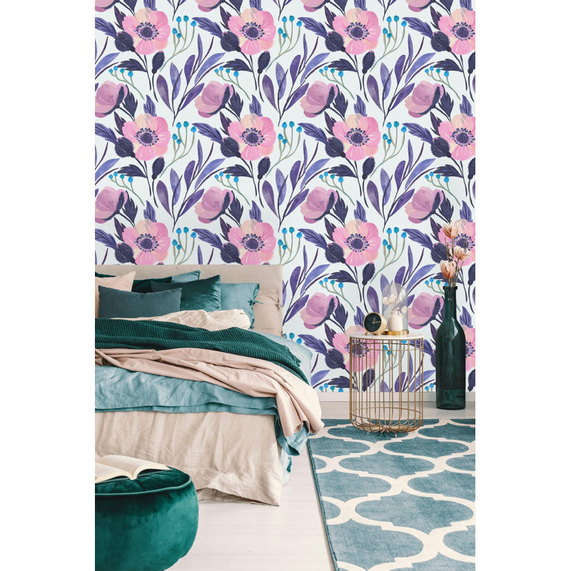 Rouleau de papier peint adhésif Atdhe, Multicolore / mauve, L 16,66 pi x l 25 po