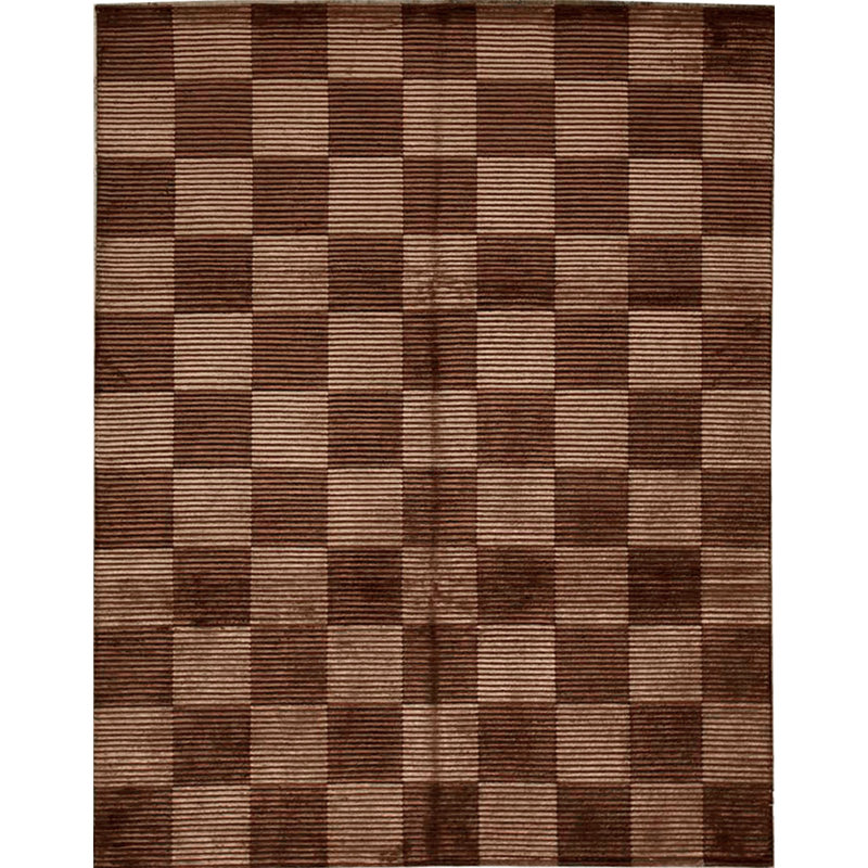 Wool Checkered Area Rug in Dark Brown