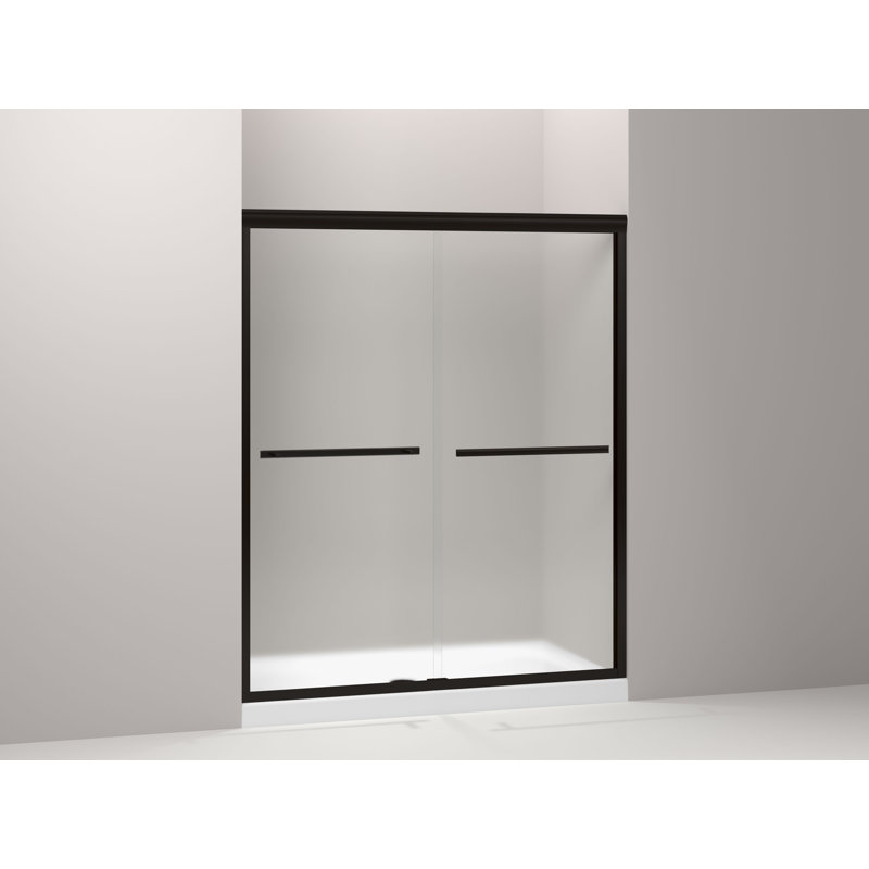 Gradient 59.63'' x 70.06'' Double Sliding Shower Door with CleanCoat Technology, Anodized Dark Bronze, Frosted