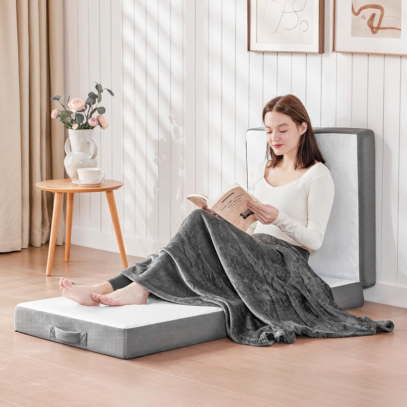 Tri-Folding Mattress 4 Inch, Memory Foam Foldable Mattress With Storage Bag & Blanket, Portable Trifold Mattress With Breathable Washable Cover For Camping, Guest, Floor Mattress