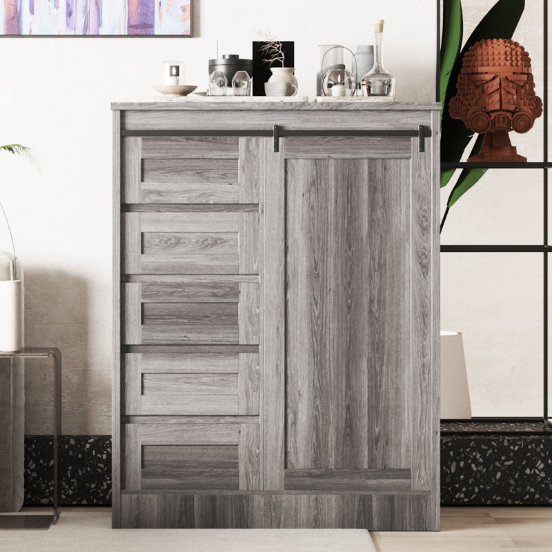 Gentleman 5-Drawer Chest 41 Wide X 55.5 Height With Sliding Door, Gray
