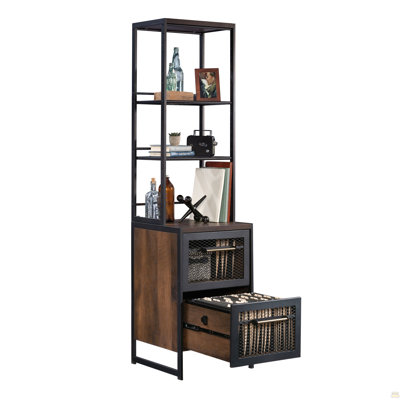 Narrow Bookcase with Modern Design, Brown Finish