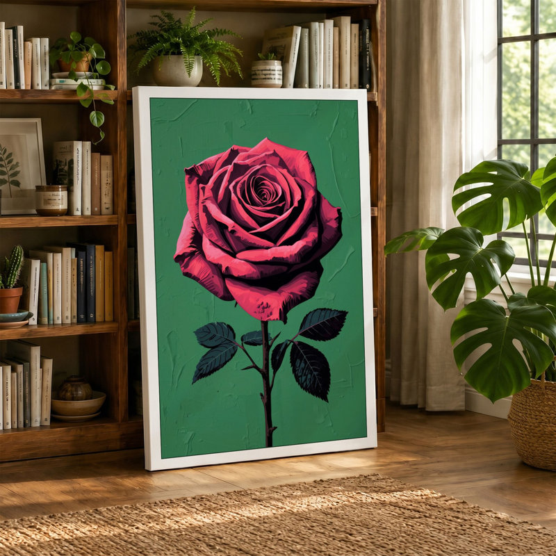 Magenta Rose Botanical 1 Piece Wrapped Canvas Wall Art, 36x24 - 91.4 x 61.0 cm, White Border