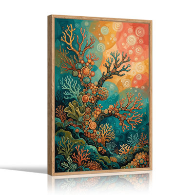 Orange and Teal Coral Reef with Swirls Canvas Wall Art