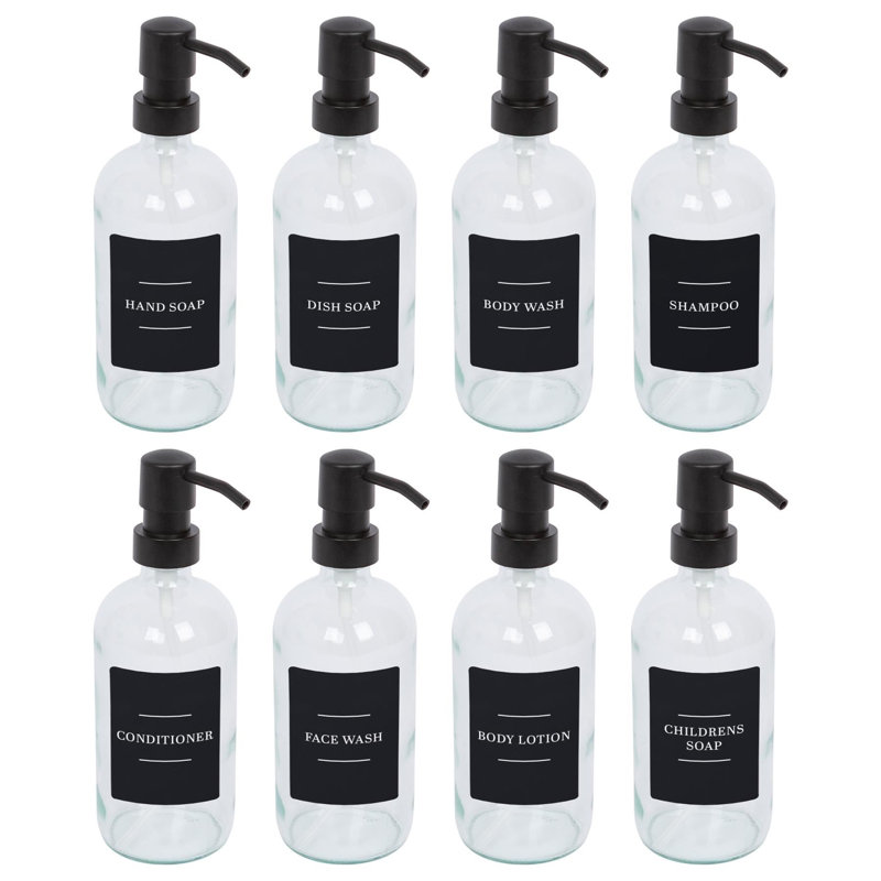Glass Soap Dispensers with Labels - 500ml, Clear/Black