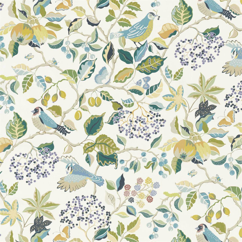 Birds & Berries Fabric, Southwold Blue