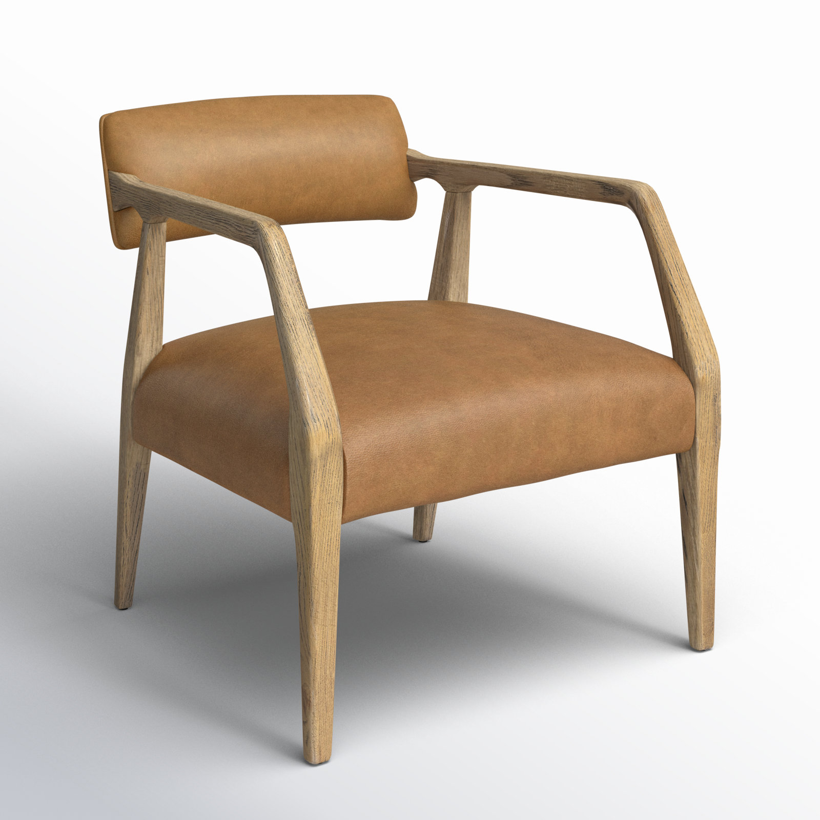 Berthe Oak Genuine Leather Armchair, Nubuck Cognac Genuine Leather