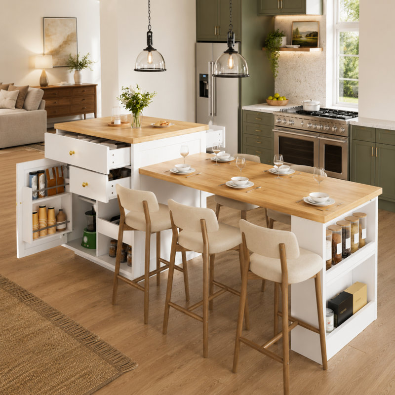 195.5cm Expandable Bar Cabinet For Flexible Use