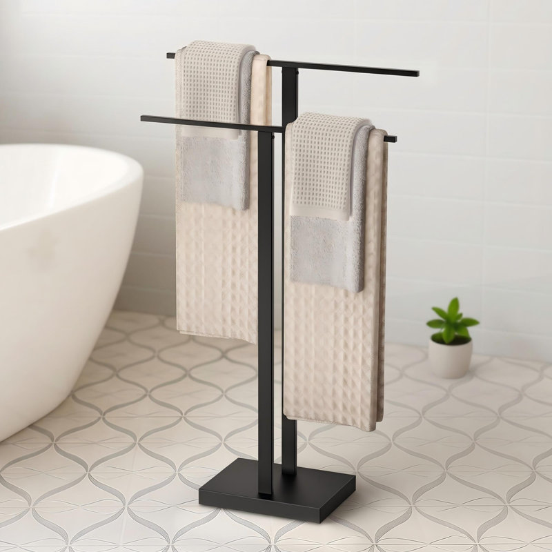 Porte-serviettes sur pied avec base lestée en acier inoxydable 18/8 noir mat KES KES, Noir mat