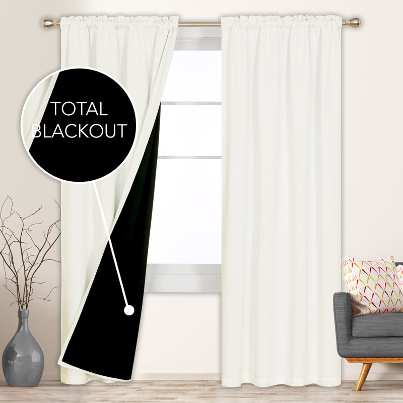 Deconovo 100 Percent Blackout with Liner Rod Pocket Curtain Panel Pair, 52" W x 45" L, Cream