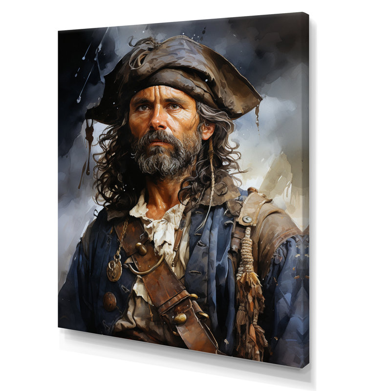 Portrait de capitaine pirate - art mural toile pirate, H 40 po x l 30 po x P 1,5 po, Toile tendue