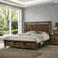 Grand lit plateforme rustique de style industriel avec pied de lit à encastrer, meubles de chambre à coucher en bois massif brun
