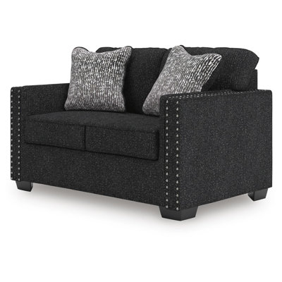 Jez Loveseat with LED Lighting and Nailhead Trim, Coal Chenille 60 Inch