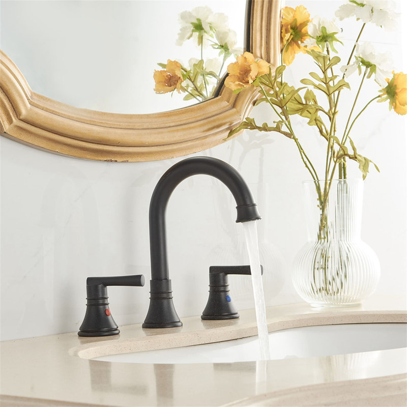 Robinet de salle de bain à large entraxe avec bonde, Noir mat