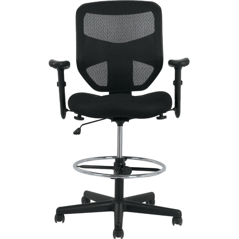Adjustable High-Back Black Mesh Task Stool with Lumbar Support