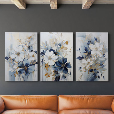 Floral Study Series XCII - Ensemble de 3 toiles tendues avec châssis - Prêt à être accroché