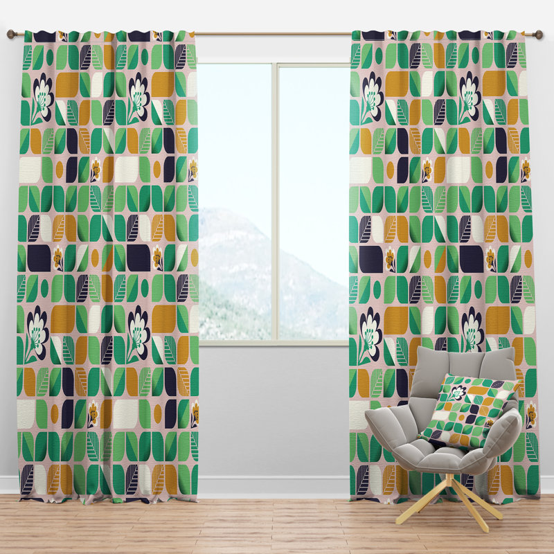 Panneau de rideau simple semi-diaphane avec passe-tringle Mid-Century, l 52 po x L 120 po