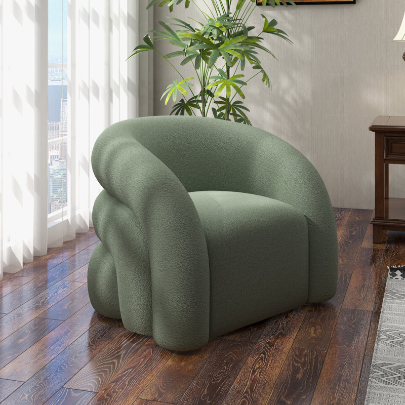 Fauteuil demi-tonneau pivotant rembourré Coyle, Polyester vert, 1