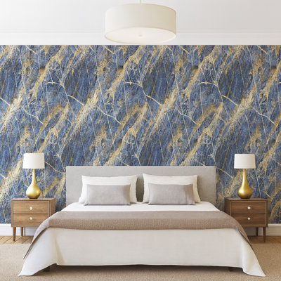 Panneaux muraux brillants en or bleu 4 pi x 9 pi UV Marble Falkirk Irvine III