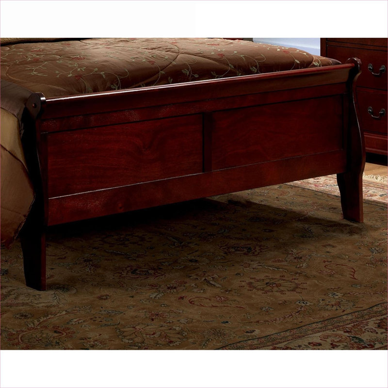 For Bedroom Use Transitional Style Twin Size Curved Sleigh Bed Frame Solid Wood Cherry Finish