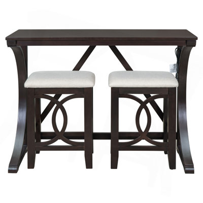 Ensemble de table de salle à manger à hauteur de comptoir 3 pièces Farmhouse avec port USB et tabourets rembourrés, espresso