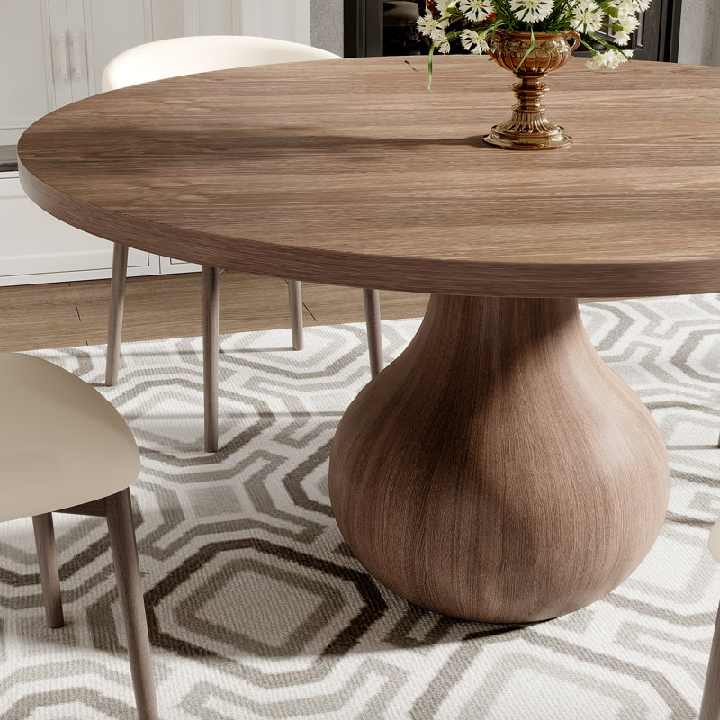 Round Solid Wood Pedestal Dining Table, 29.52"H x 59.05"L x 59.05"W