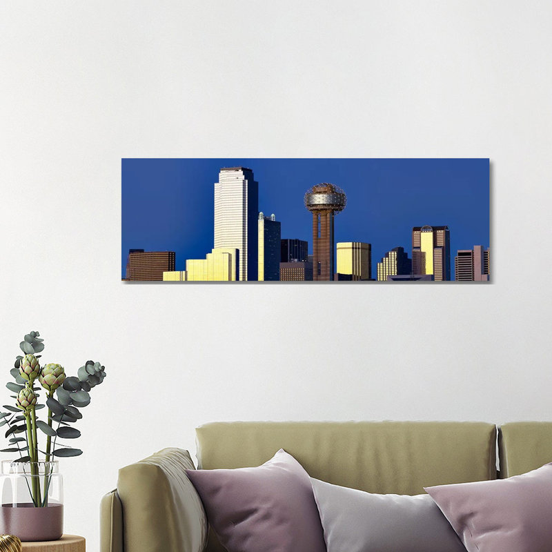 Skyscrapers in a City, Reunion Tower, Dallas, Texas, USA 1 Piece Wrapped Canvas Panoramic Wall Art
