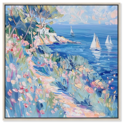 Bateaux, au-delà des collines, toile, art côtier classique par Art Remedy