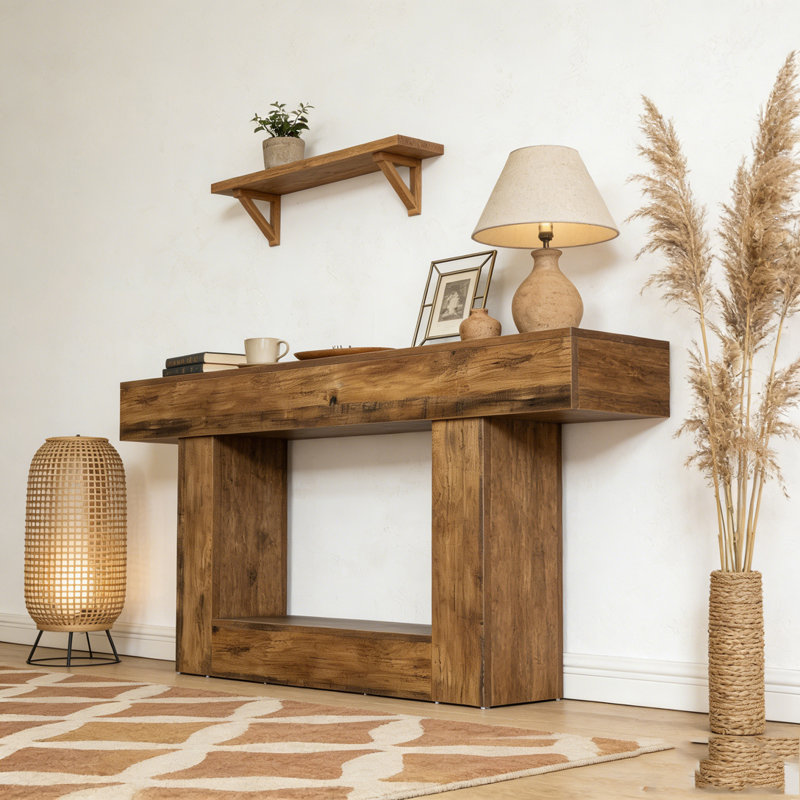 Wooden Farmhouse 2-Tier Sofa Entryway Table, Rustic Brown