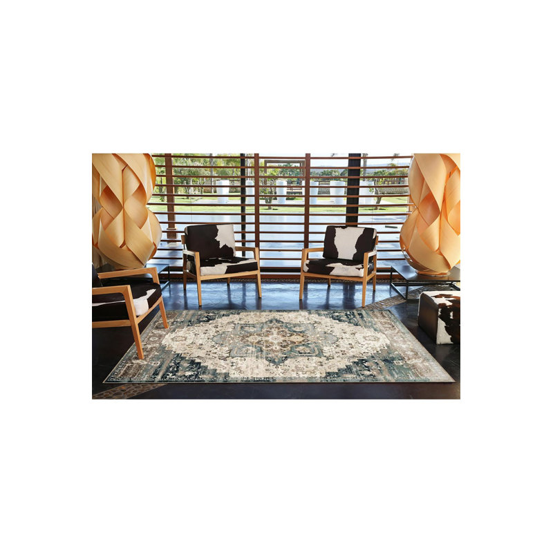 Tapis décoratif bleu traditionnel lavable à la machine, Tapis de couloir 2 pi 6 po x 6 pi 7 po inclus