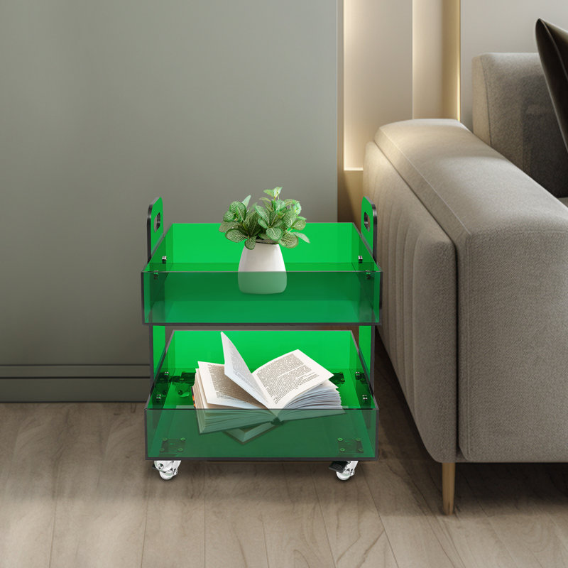 Table d'appoint en acrylique, support de rangement sur roulettes, table de chevet en acrylique, Vert