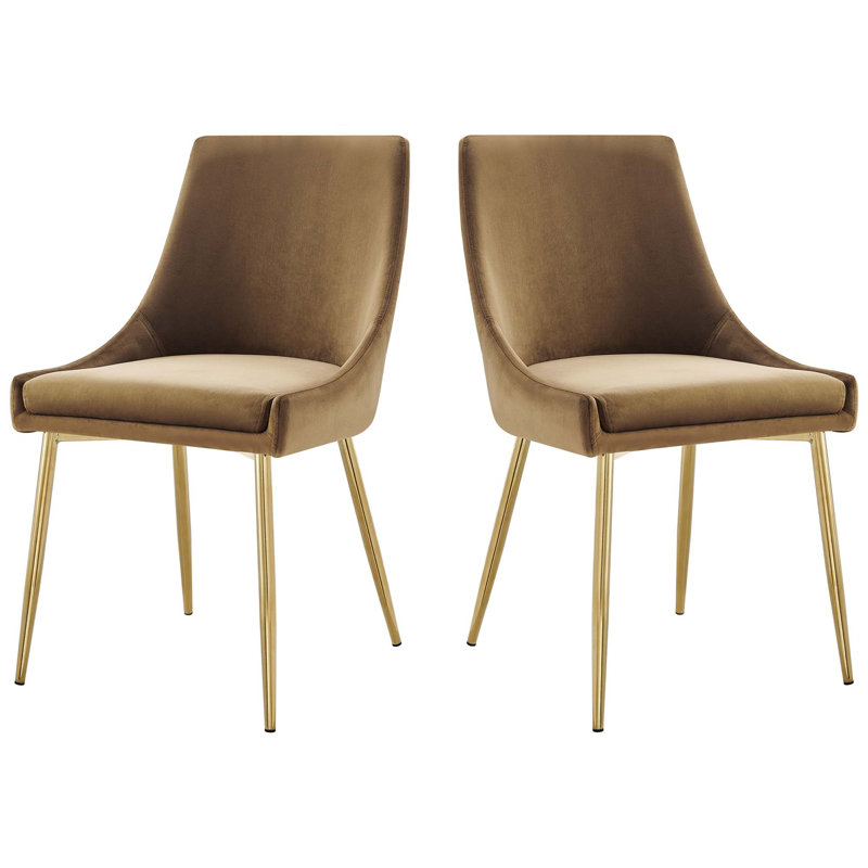 Modway Viscount Performance Velvet Dining Chairs, Cognac
