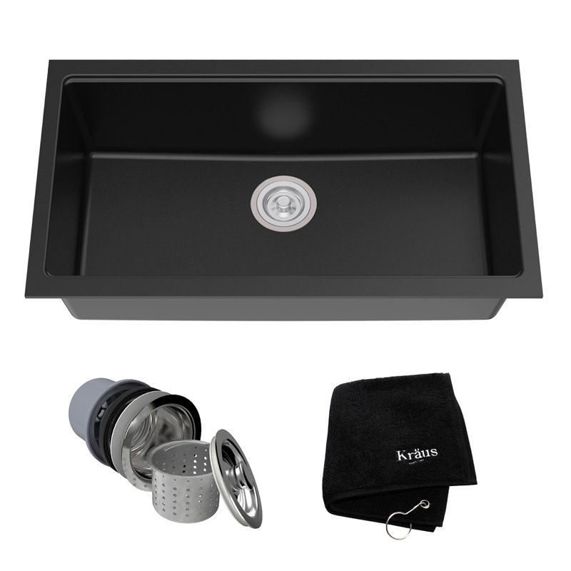KRAUS Undermount Onyx Granite Kitchen Sink, 31" , Black