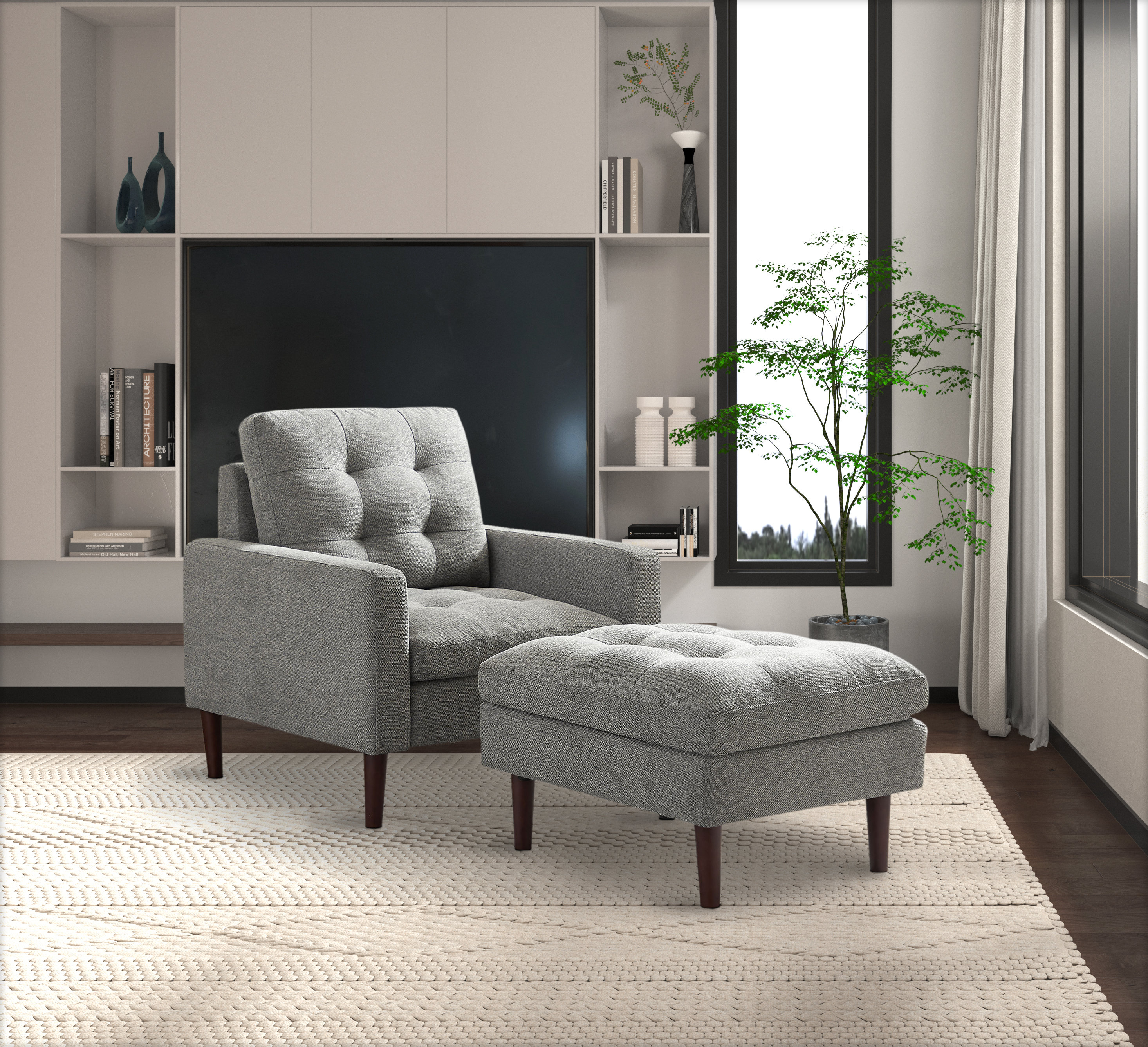 Gray tufted outlet armchair