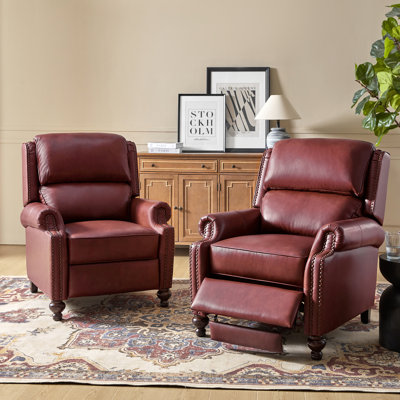 Fauteuil inclinable en cuir véritable Anre avec garniture cloutée