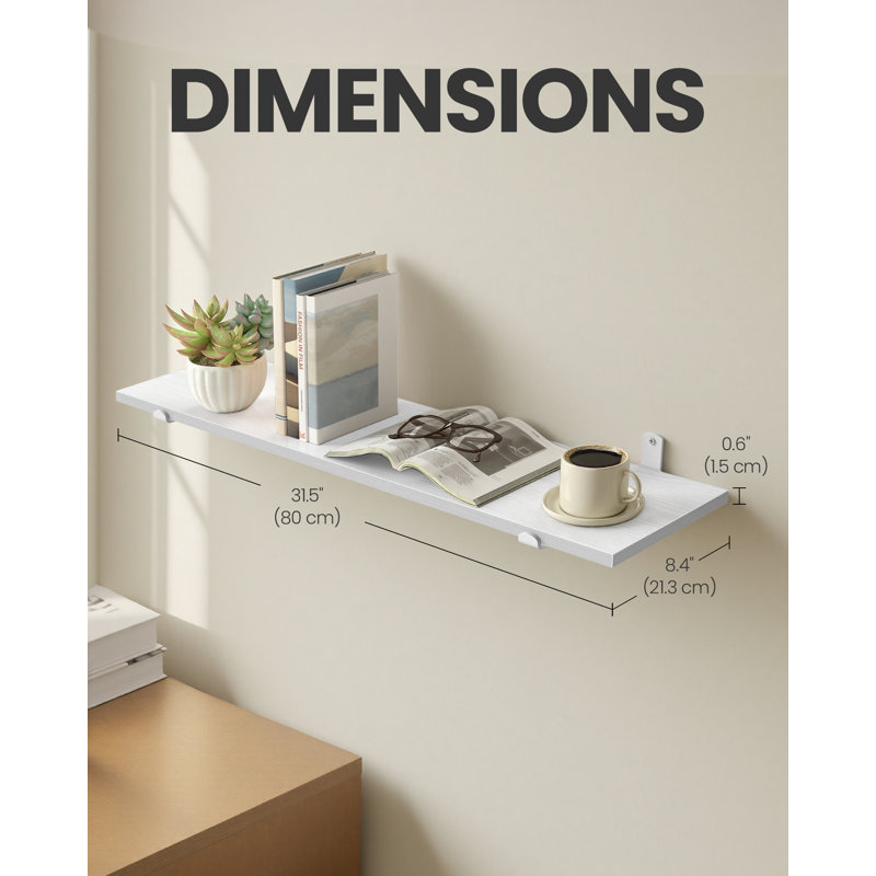 Floating Shelf, White, 10cm H x 80cm W x 21.3cm D