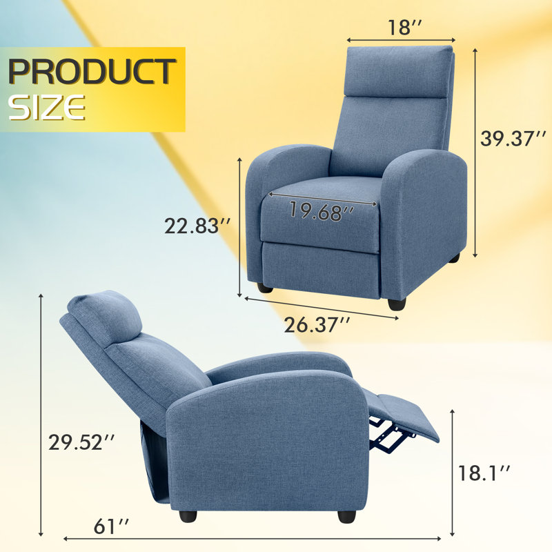 Kraker Upholstered Recliner, Blue Polyester Blend