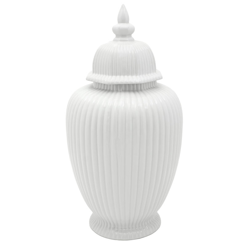 24" Antique White Ridged Temple Jar