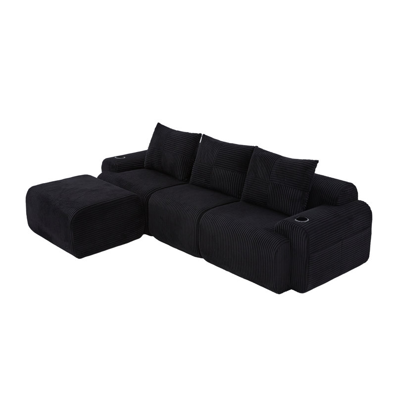 3 Seater Corduroy Sofa, Black