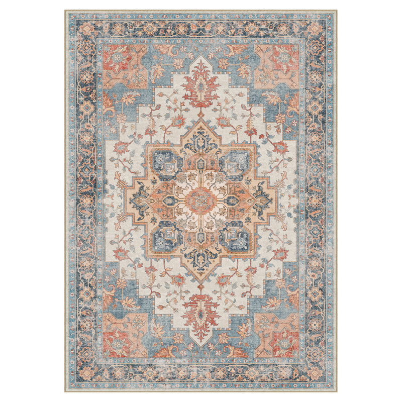 Tapis oriental performance Roehit, Rectangle 6 pi x 9 pi, Bleu / rouge / beige / orange