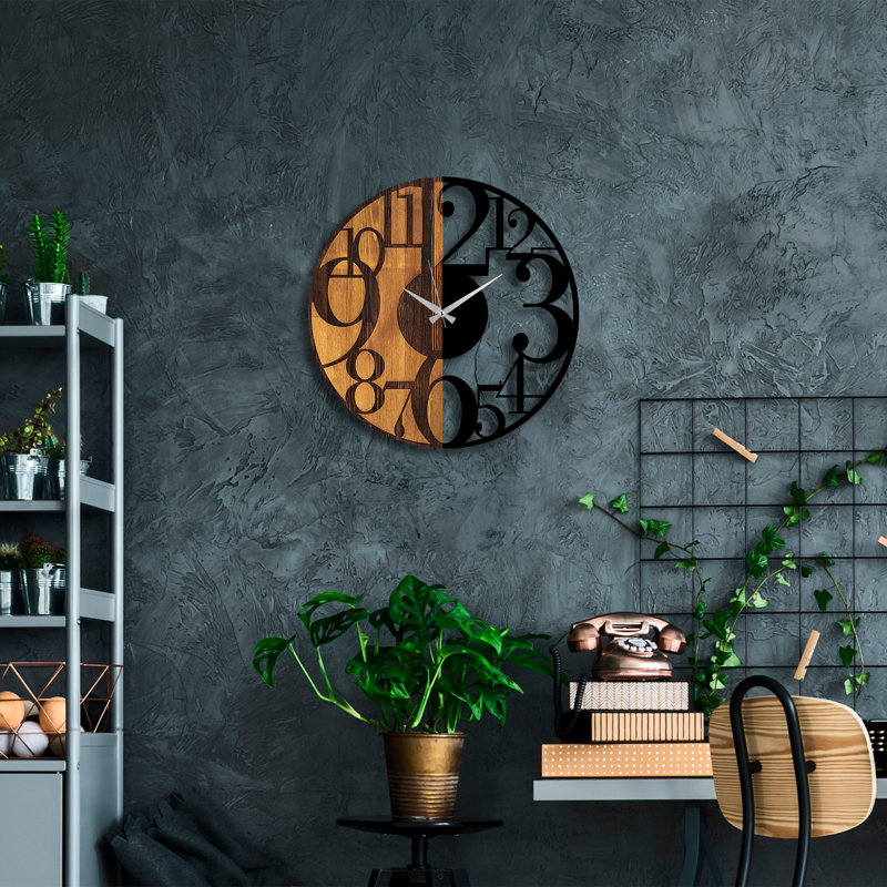 Elegant Wooden Wall Clock, 22.0 x 1.2 x 22.0 inches | 100% Real Walnut & Black Finish, Silent Mechanism | Perfect for Home Décor & Office Spaces, Unique Color Variations for a Distinctive Look