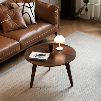 Table basse 100% bois de chêne massif, plateau en noyer, table basse centrale pour le salon, assemblage facile, coins ronds, noyer de profondeur 23,04 po x largeur 14,1 po, bureau, simple